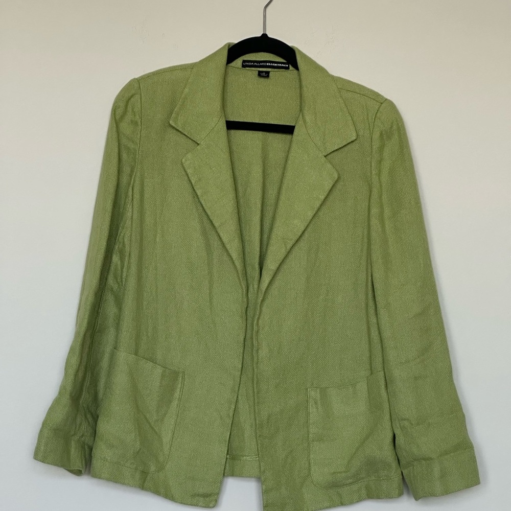 Vintage Linda Allard Ellen Tracy 100% Linen Green Blazer for Women Size 6